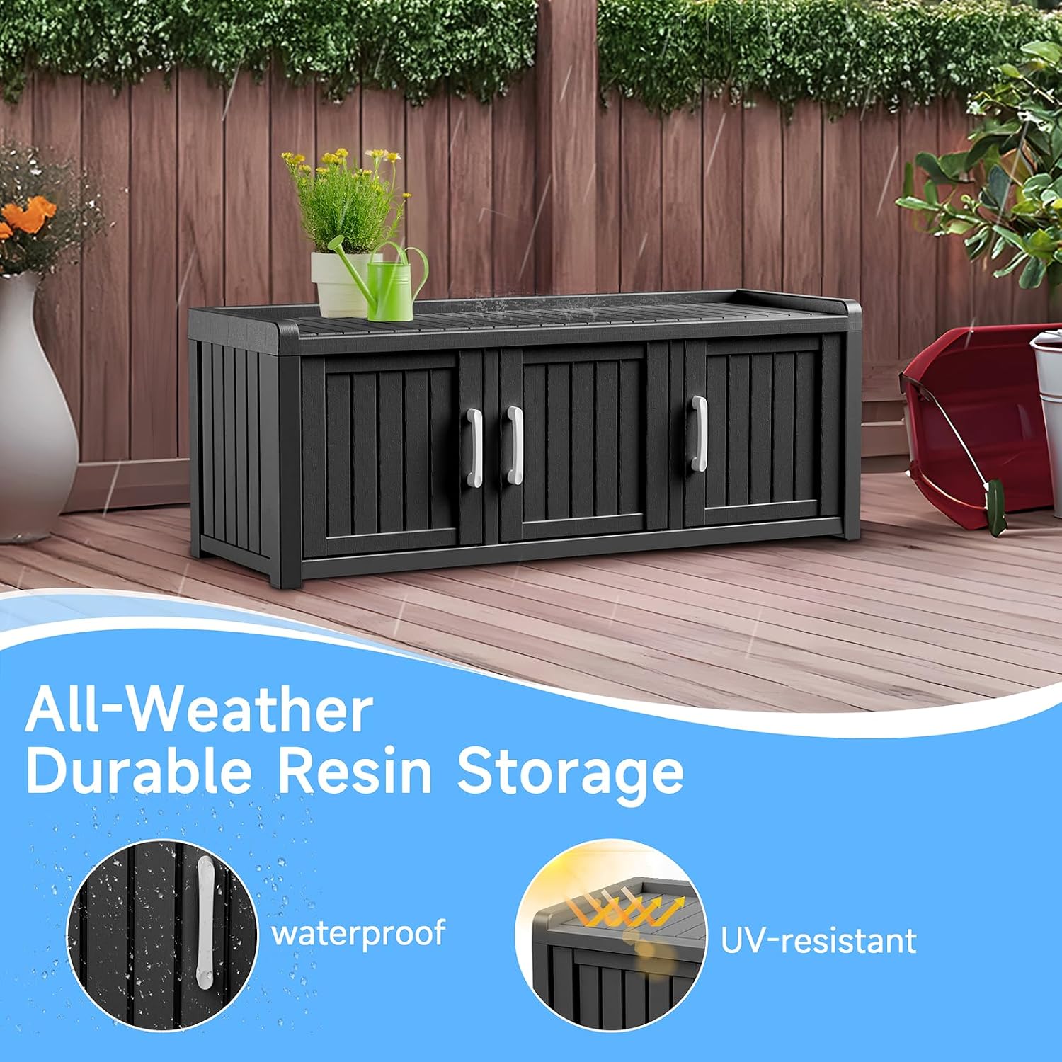 Trygoal3 Doors Shoe Bench, Waterproof & UV-Resistant, Resin Shoe Cabinet Indoor & Outdoor Use, Entryway Bench with Adjustable Shelves & Hidden Storage Space for Bedroom, Hallway, Grey
