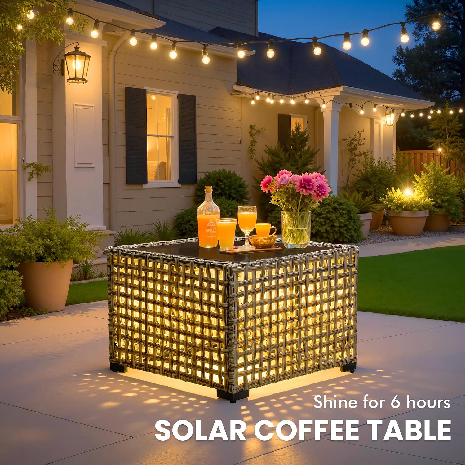 Outdoor Sectional Patio Furniture Set with Fire Pit Table and Glowing Table,8 Pieces Wicker Conversation Sets L Shaped Couch Out Door Sofa Set Outside Furniture for Garden Deck Yard,Orange Red