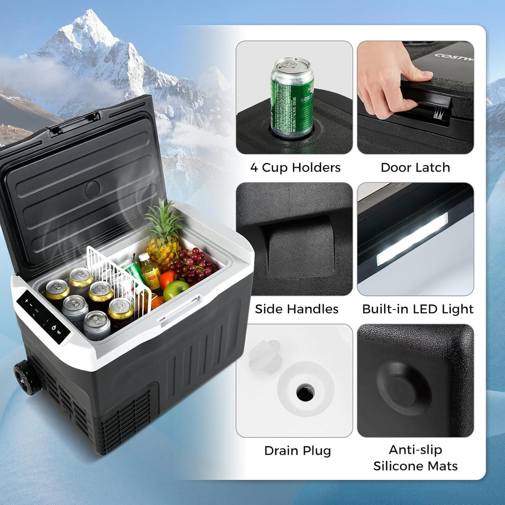 COSTWAY Portable Car Refrigerator, 42-quart Car Fridge with Adjustable Range -4℉~68℉, 12/24V DC 100-240V AC Electric Cooler Freezer with Divider for Camping, RV, Travel, Fishing, Home, Black