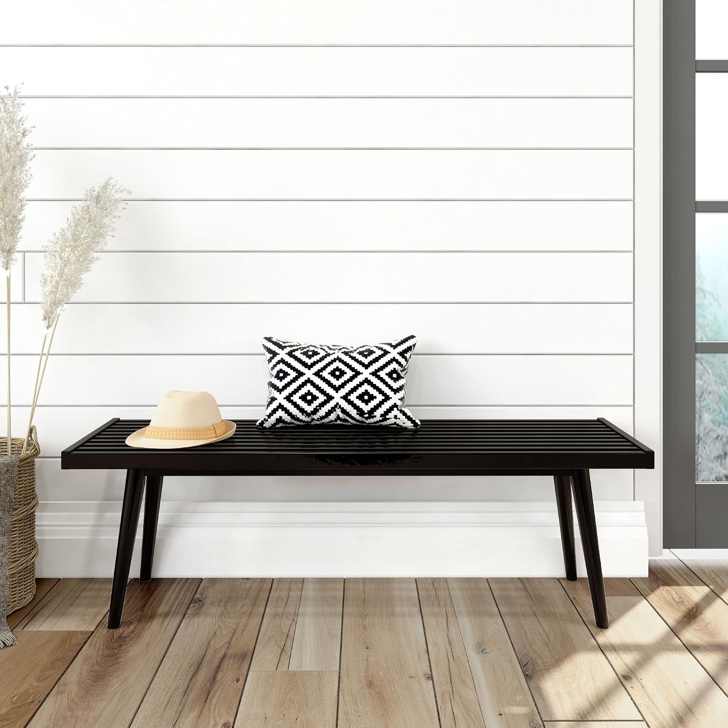 Plank+Beam Mid-Century Modern Entryway Bench, Black