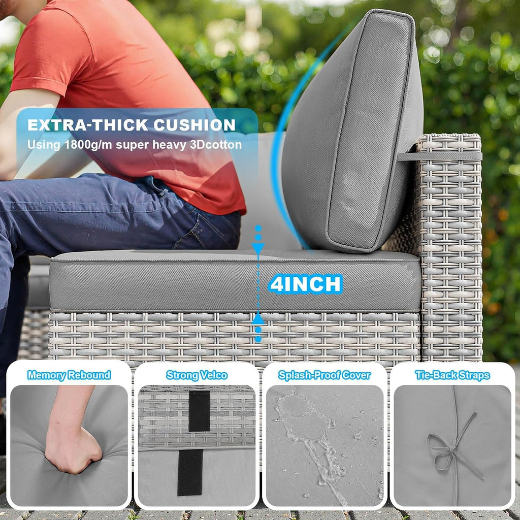 10-Piece Patio Furniture Set, Outdoor Patio Furniture with Swivel Chairs Set, Thick Cushions, Modular Patio Sofa, Dual-Strand Wicker Rattan, Rust-Resistant Frame, Grey