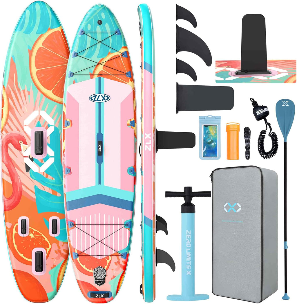ZLX 11'6'x35' Ultra Wide Inflatable Stand Up Paddle Board | Stable Non-Slip Deck Pad, Unique Fin System, Premium SUP Accessories & Backpack - Upgraded Pump for Adults, All Skill Levels