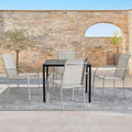 5 Pieces Patio Dining Set for 4, Grey Patio Stackable Chairs and Black Square Table Set of 4, Outdoor Furniture Set with Sling Support for Outside, Garden