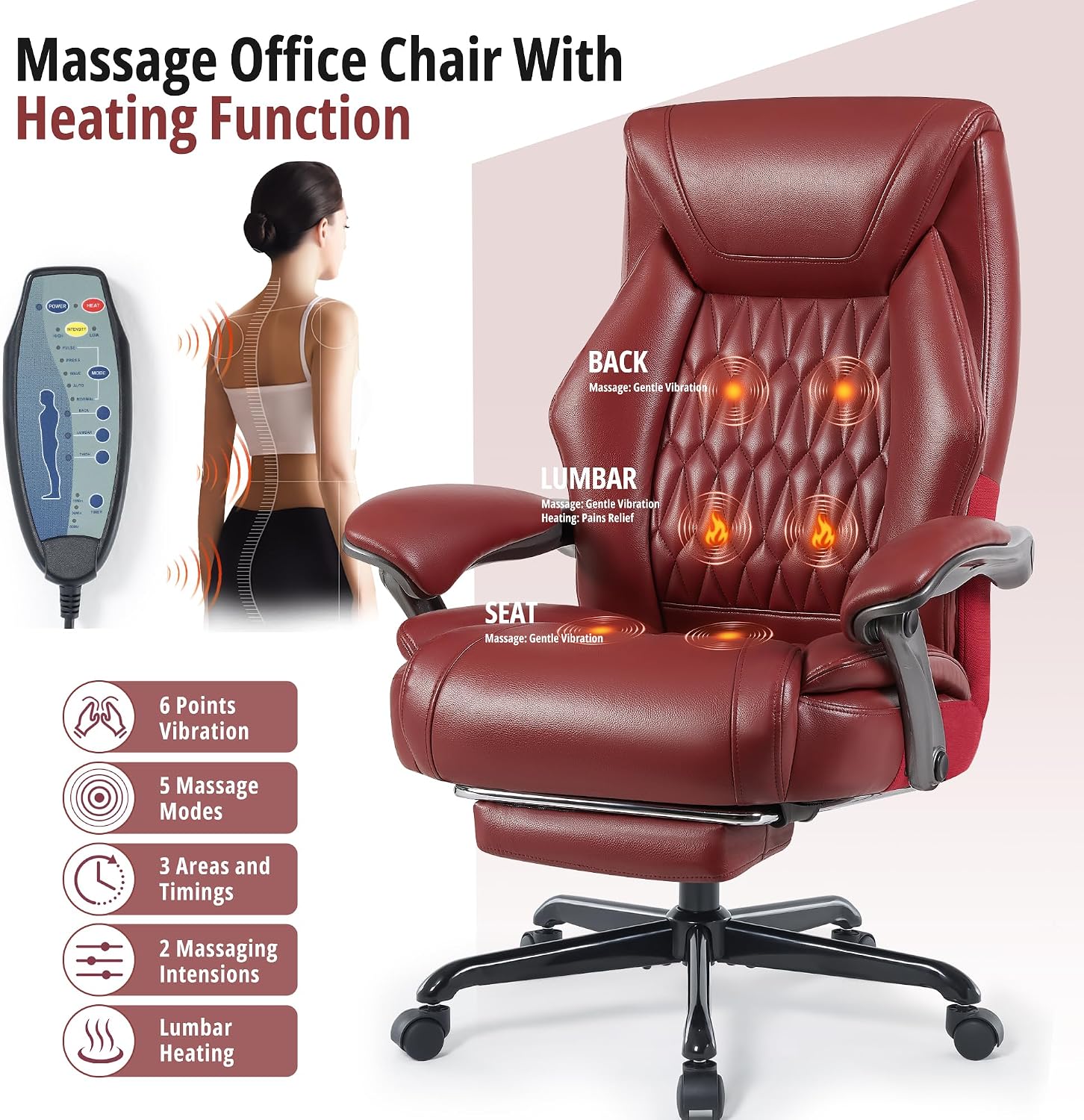 Massage Office Chair with Heat & Footrest, Ergonomic Reclining Executive Desk Chairs with 6-Point Vibration, PU Leather Computer Chair for Home Office or Gaming