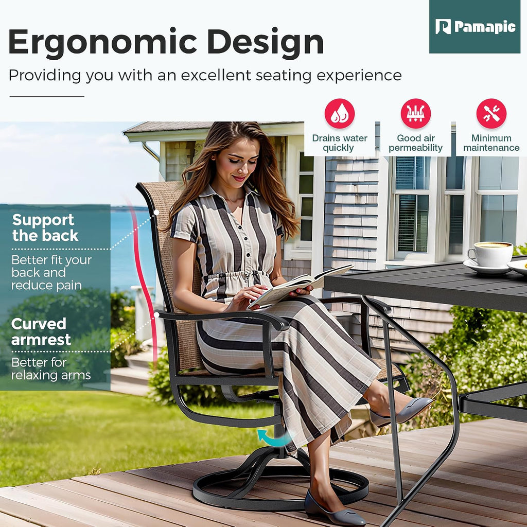 5-Piece Outdoor Dining Set, Patio Furniture Set with Textilene Swivel Chairs, Outdoor Table & 4 Chairs for Garden, Backyard, Poolside, Deck, Beige