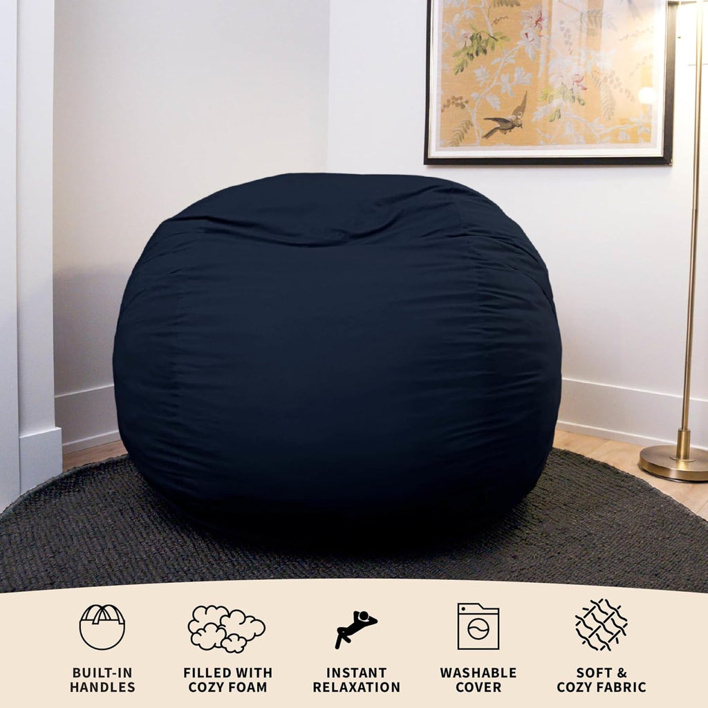 Big Joe Fuf 5Ft Oversized Foam Bean Bag Chair with Removable Cover for Kids, Teens, Adults, Cobalt Lenox, Durable Woven Polyester, 5 foot Large Reading and Gaming Seat