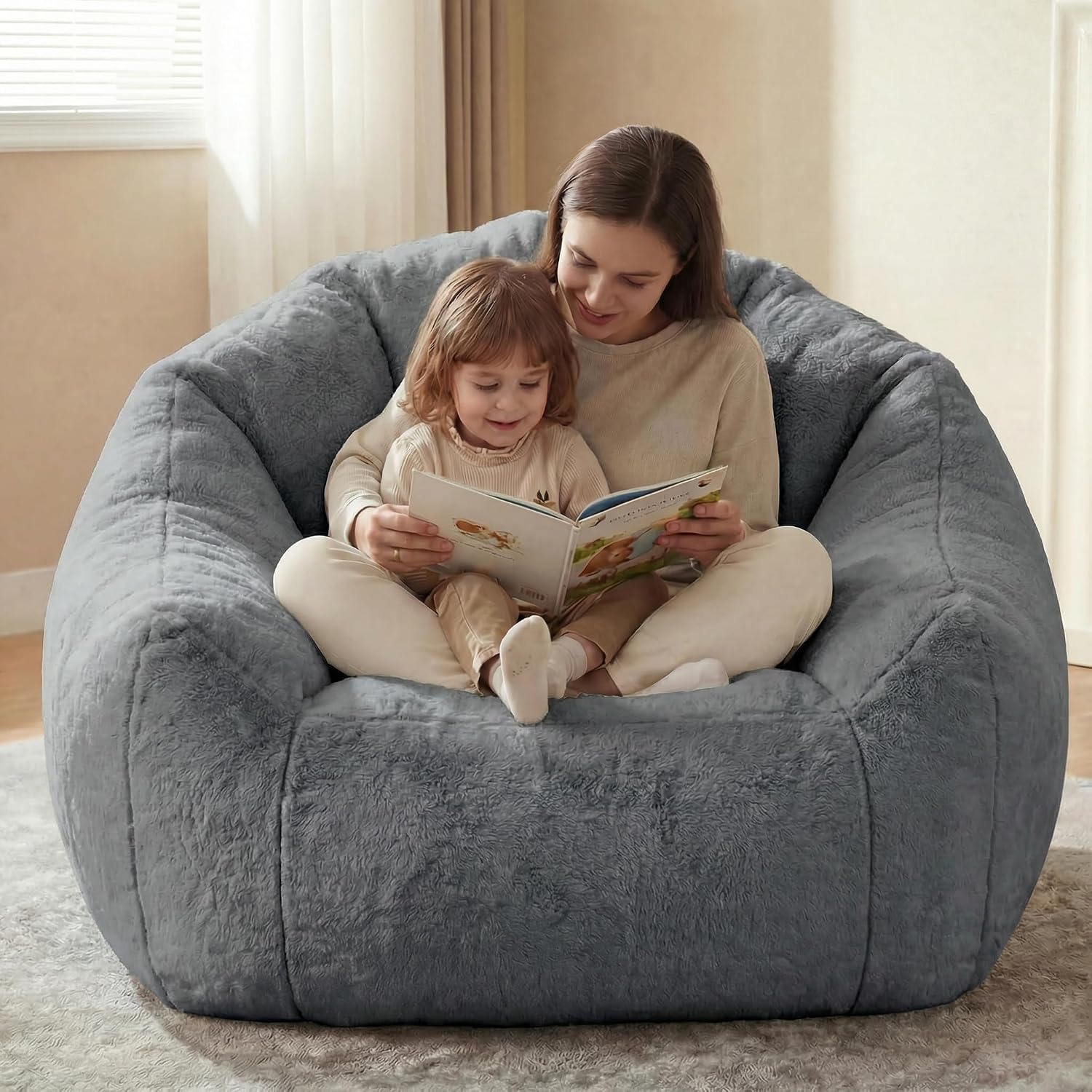 HUGHEAVEN Max Giant Bean Bag Chair, Oversized Bean Bag Sofa for Adults & Teens, Ultra-Soft Comfy Fluffy Floor Lounge Chair with Armrests, Large Bean Bag Couch for Gaming, Reading & Relaxing