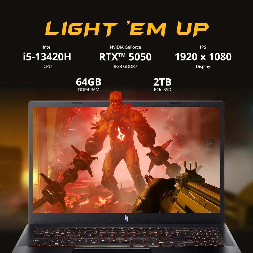 acer Nitro V 15.6' FHD IPS 165Hz Gaming Laptop, Intel Core i5-13420H, NVIDIA GeForce RTX 5050 8GB GDDR7, 64GB RAM, 2TB SSD, Backlight Keyboard, Wi-Fi 6, Win 11 Pro, Black, 1TB Docking Station Set