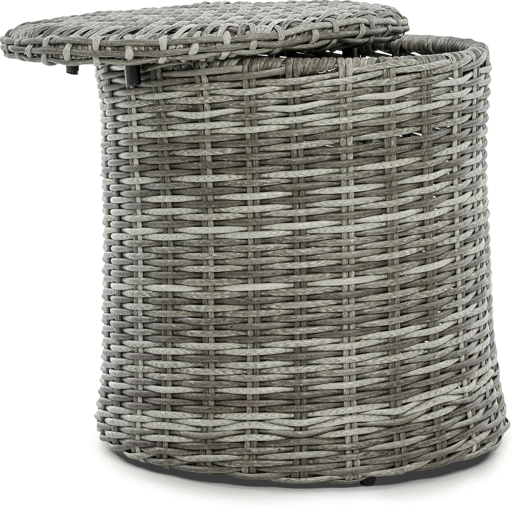 Elle Decor Vallauris Patio Outdoor Furniture Collection, Premium All Weather Wicker, Storage Side Table, Gray