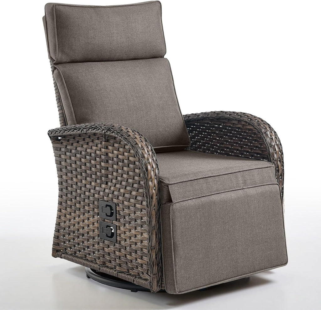 Belord Dual-Adjust Outdoor Swivel Recliner Chair – Wicker Reclining Patio Chair with Adjustable Backrest and Footrest, All-Weather Wicker Chaise Lounge Chair Outdoor for Pool Deck (2.0)