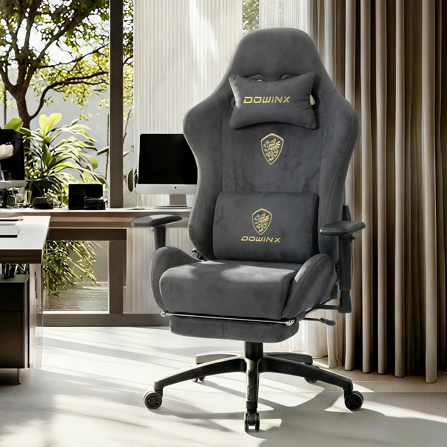 Dowinx Big and Tall Gaming Chair with Suede Fabric Breathable, Game Chairs for Adults with Oversized Thick Seat for 440lbs, Ergonomic Gamer Chair for Streaming & Long Gaming Sessions, Grey