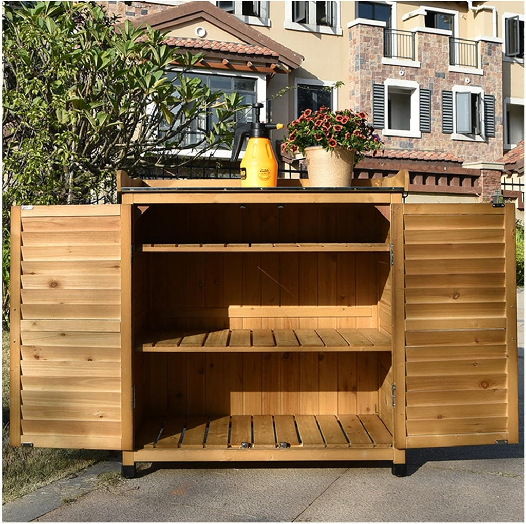 Furniture Waterproof Tool Shed Outdoor Garden Patio Storage Cabinet with Potting Benches Outdoor Work Station Table (Color : Brown)