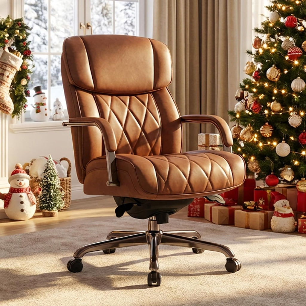 La-Z-Boy Symphony Executive Mid-Back Office Chair, Diamond Quilt Seat and Back, Pocket Coil Cushion, Padded Armrests, Ergonomic Computer DeskChair, Swivel Metal Base, Bonded Leather, Cognac/Graphite