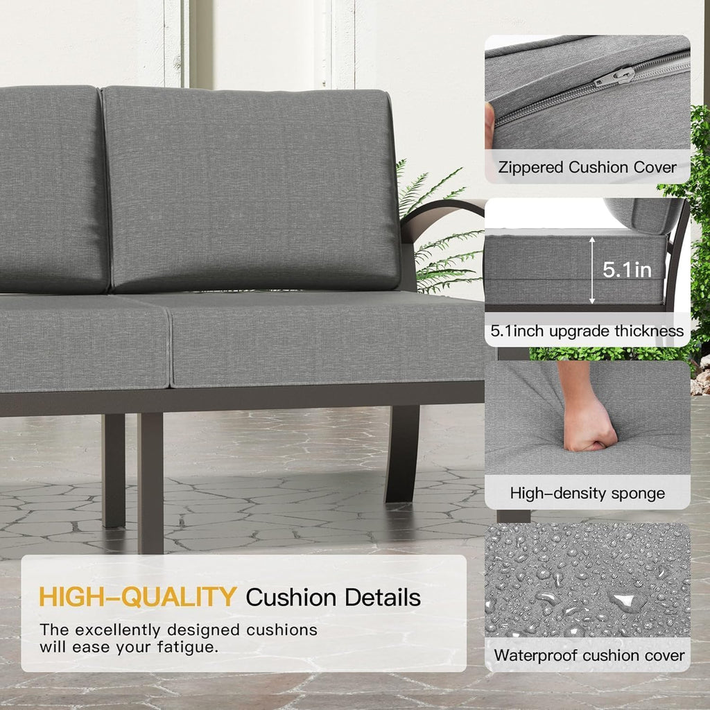 Aluminum Patio Furniture Set with Coffee Table,5 Seats Metal Modern Outdoor Furniture Set w/5.1' Thick Cushions,Patio Sectional w/Swivel Chairs for Backyard,Patio,Grey