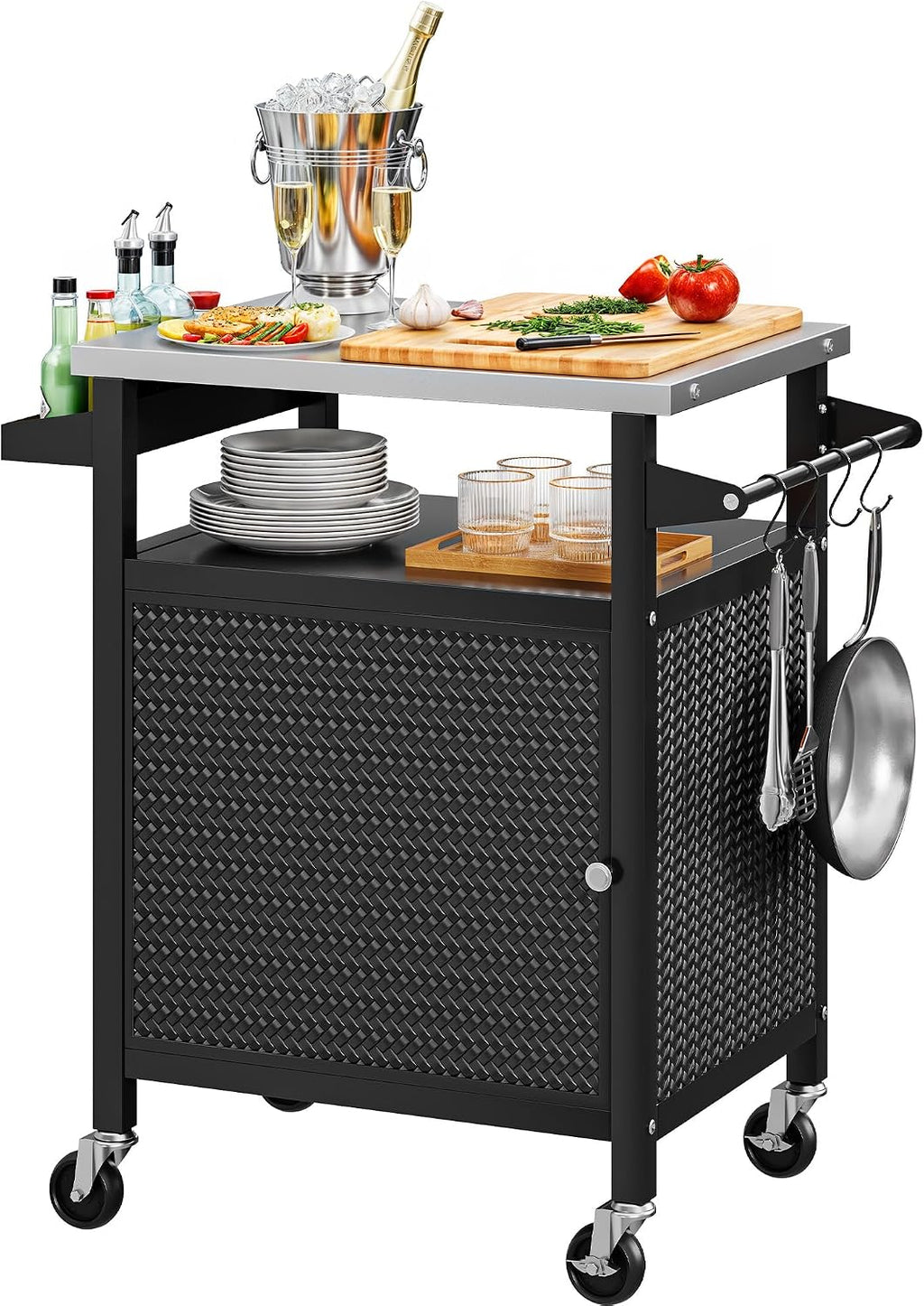 YITAHOME 25 Inch Outdoor Grill Cart with Stainless Steel Top, Outdoor Grill Table with Storage Shelves for Patio, Kitchen Prep, Grilling Accessories, Black