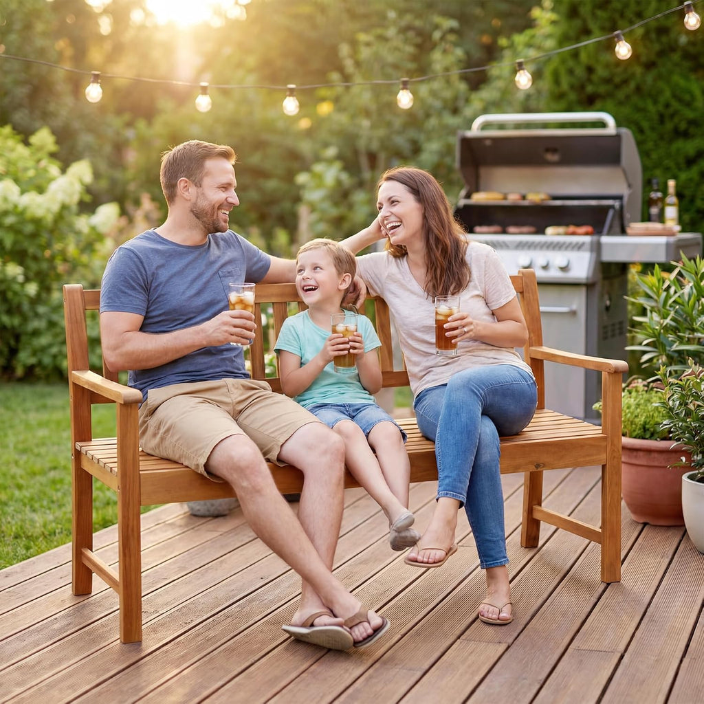 Devoko Outdoor Bench, 2-Person Garden Bench, Patio Wood Bench Outdoor Loveseat with Pull-Out Center Table for Backyard, Balcony and Patio and Garden (Log Color)