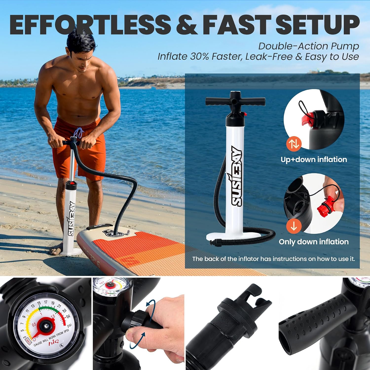 Inflatable Stand Up Paddle Board with SUP Accessories,Inflatable Paddle Boards for Adults & Youth, Anti-Slip EVA Deck,Wide Stance,Dual Action Pump,108L Backpack