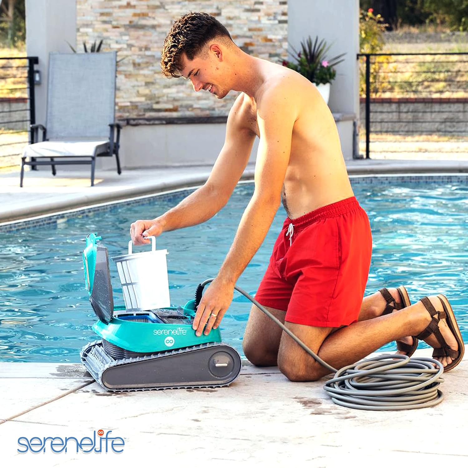 SereneLife Automatic Robotic Pool Cleaner for In-Ground Pools, 3-Motor Wall Climbing Pool Cleaning Robot w/Dual Scrub Brushes, Tangle-Free Cable, Superior Filtration, Energy-Saving, Up to 50ft