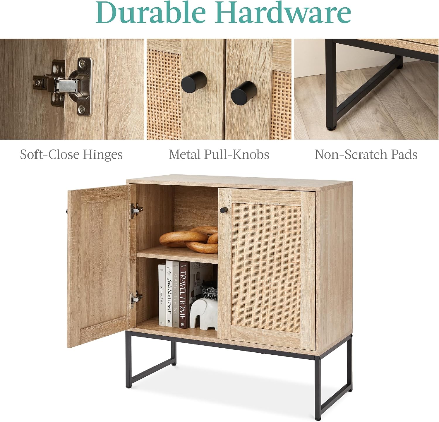 Best Choice Products 2-Door Rattan Storage Cabinet, Accent Furniture, Multifunctional Cupboard for Living Room, Hallway, Kitchen, Sideboard, Buffet Table w/Non-Scratch Foot Pads - Natural