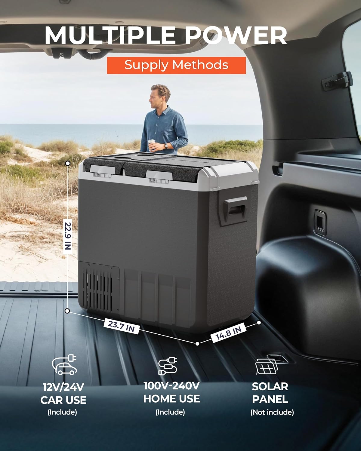 EKOJUCE 12 Volt Car Refrigerator, 59QT Electric Cooler, Dual Zone Portable Freezer with 12/24V DC & 100-240V AC, -4℉-68℉, Car Fridge for Truck Camping Travel RV Road Trips