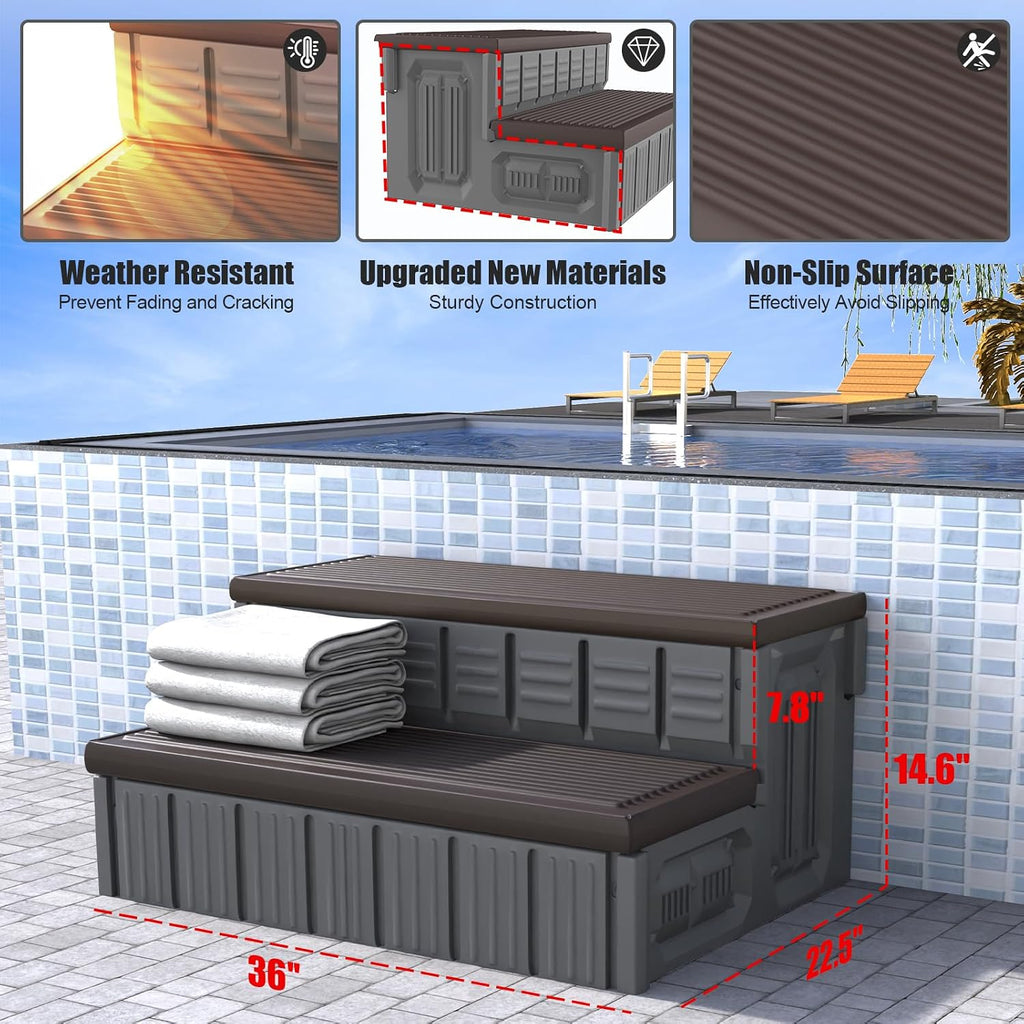 Hot Tub Steps, Outdoor Spa Steps with Storage, Non-Slip & Sturdy Hot Tub Stairs, 36 Inches Long