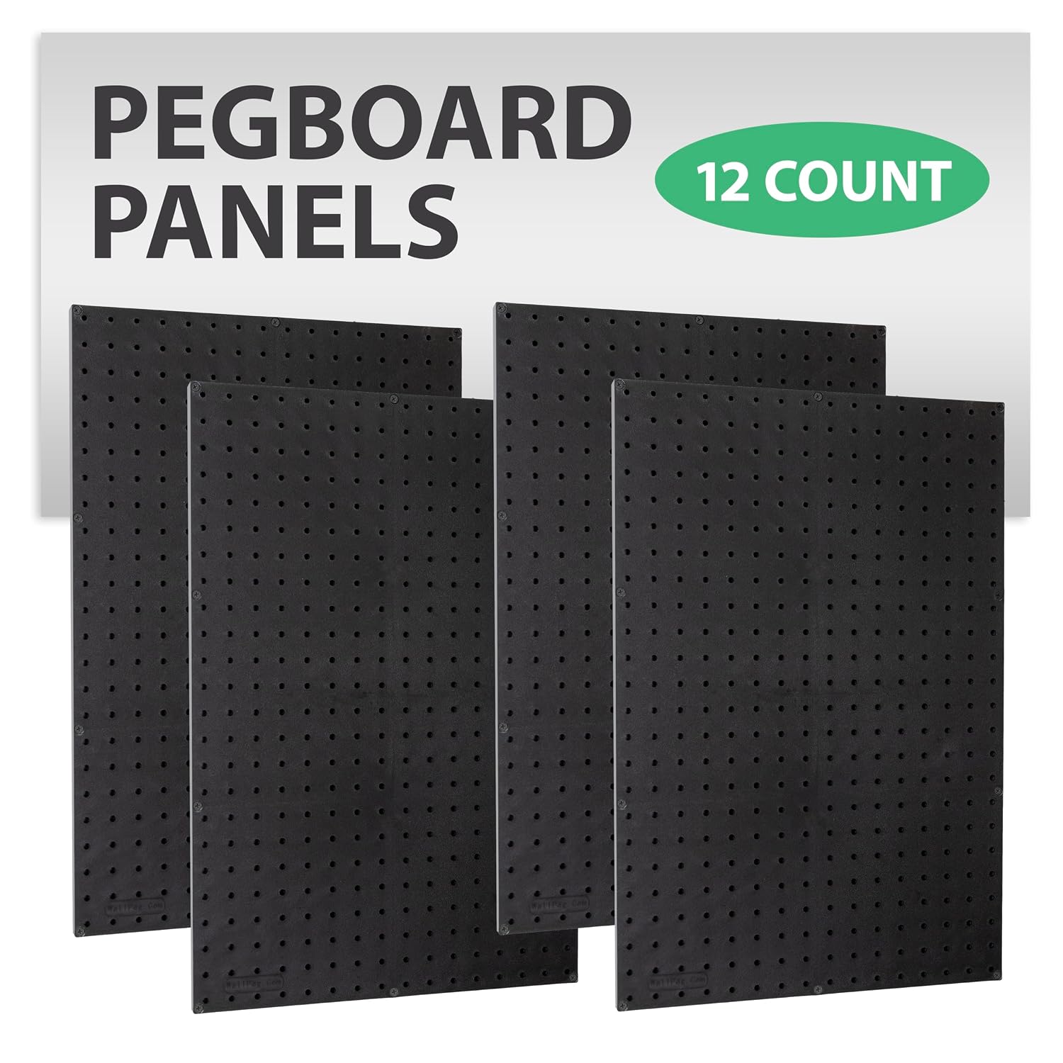 WallPeg Pegboard Panels Garage Organization - 12 ea (24'x16') Black Peg Board Panel Set - (PB-1-B) Tool Organizer, Crafts, Shop, Home, Office, Wall Storage Kit