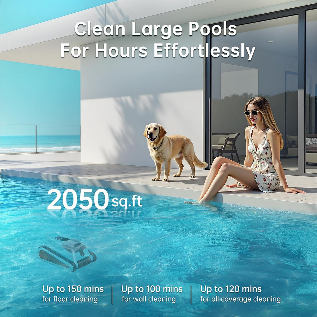 NexTrend Cordless Robotic Pool Cleaner, Smart Navigation, 150min Runtime, 180W Powerful Suction, Cleans Floor Walls Waterline Up to 2,050 sq.ft, Automatic Pool Vacuum for Inground & Above Pool