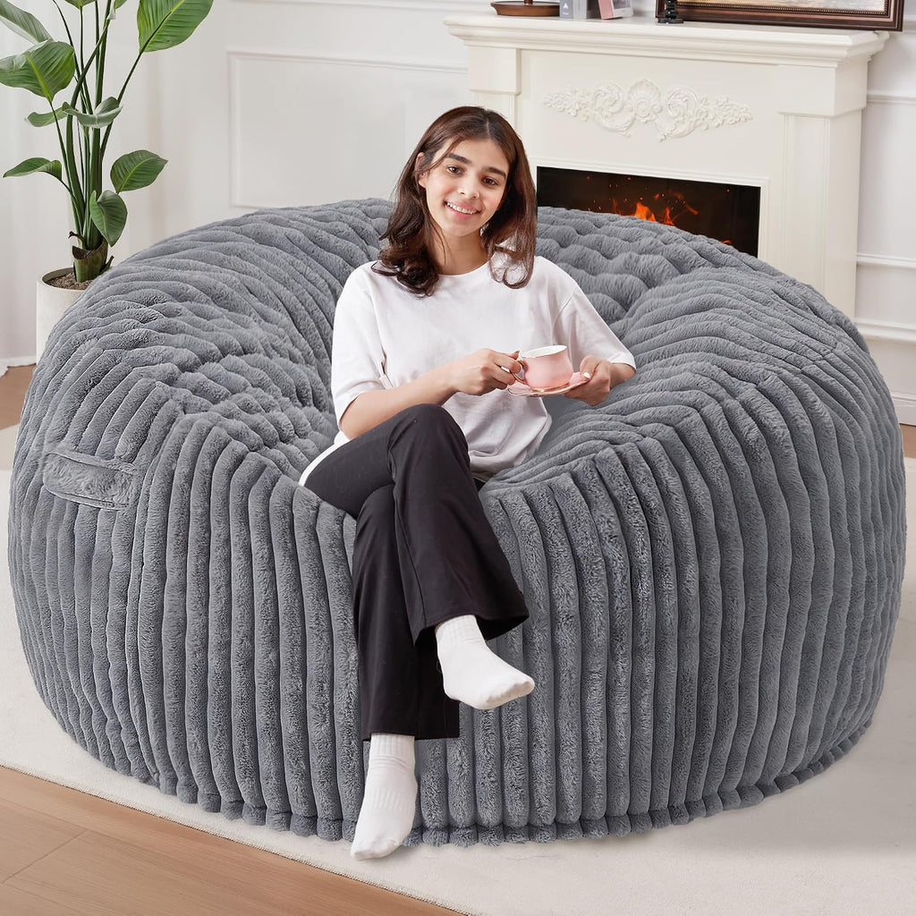 Homguava 6 FT Bean Bag Chair,6' Big Bean Bag,Giant Bean Bag Chairs for Adults with Memory Foam Filled,Comfy Large Beanbag Chairs Soft Bean Bag Sofa with Dutch Corded Plush Cover-Dark Grey