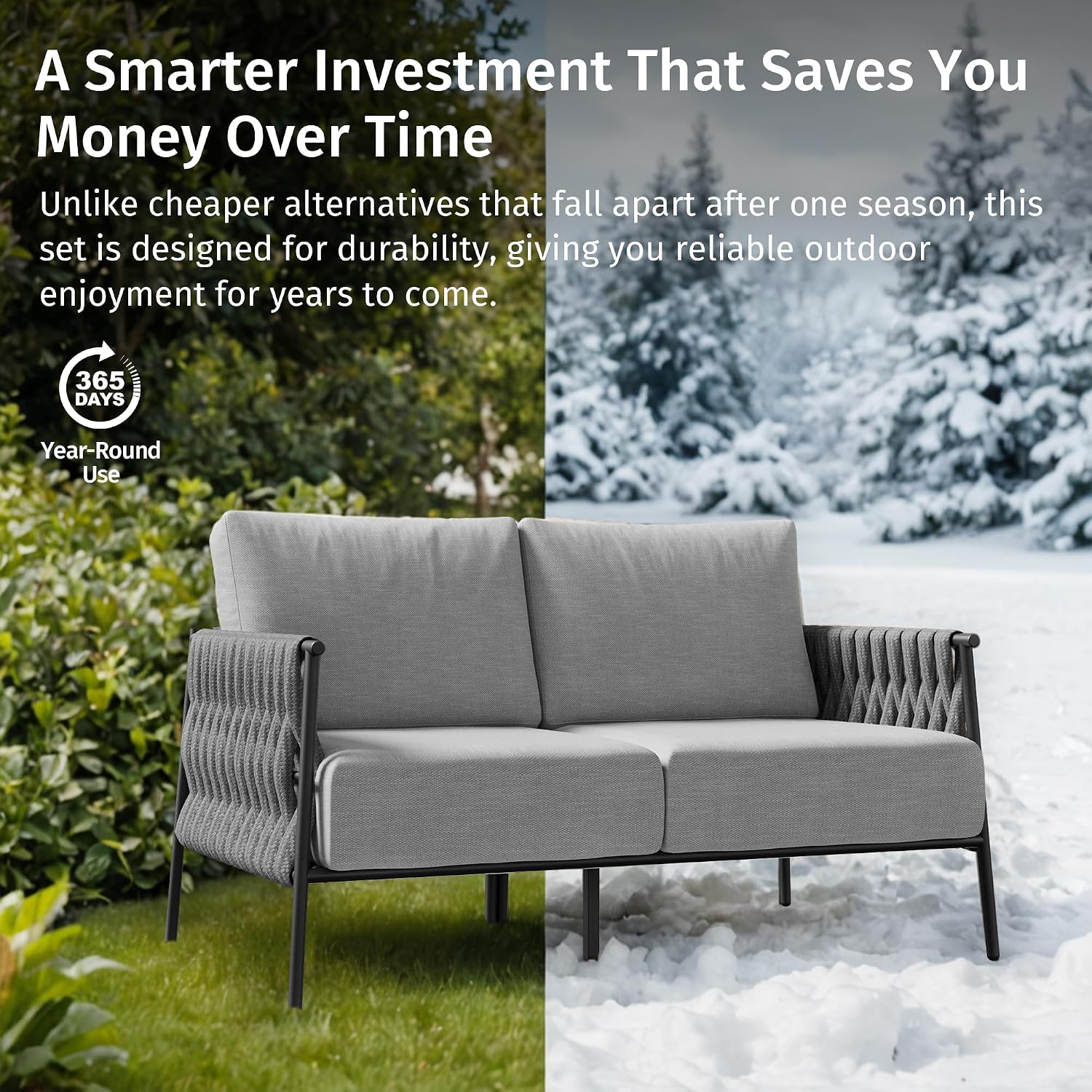 East Oak Outdoor Furniture | Life Chatter Loveseat | 2 Seater Sofa with 6.7' Thick Washable Cushions | Deep Seating Patio Furniture for Garden, Porch, Balcony & Backyard | Misty Grey