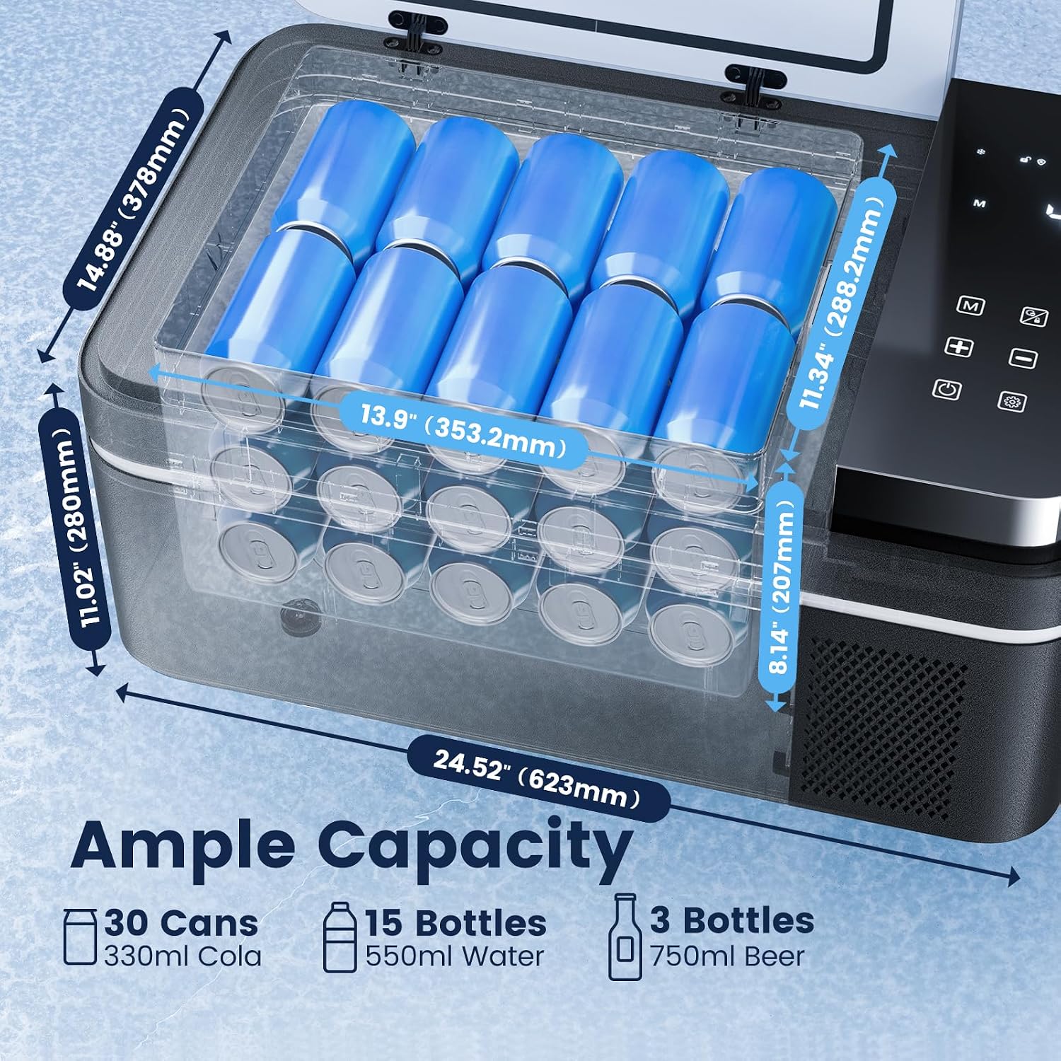 HCALORY 12 Volt Car Refrigerator, 22Quart Large Touchscreen Display Car Fridge, Portable Freezer with Compressor Mini Cooler (-4℉~68℉) with 12/24V DC & 110V AC for Camping, RV, Travel & Home