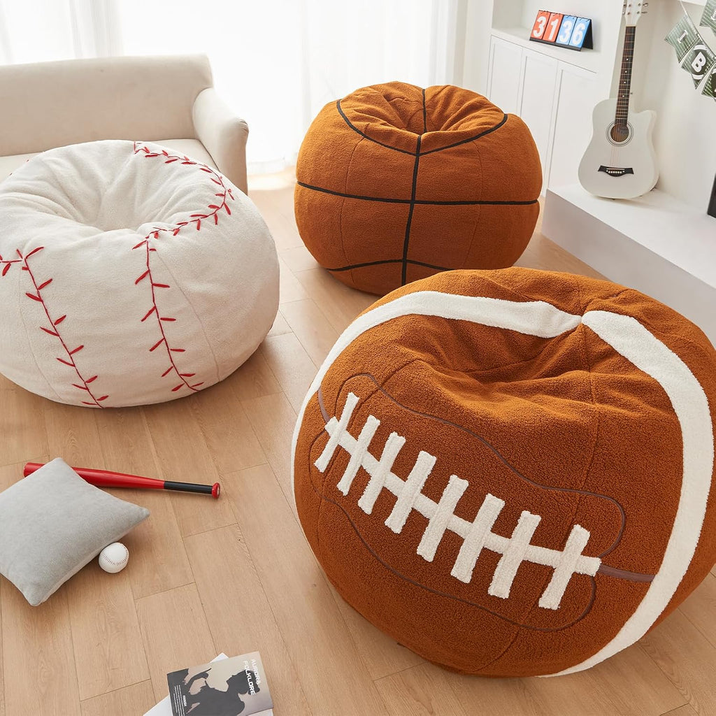 Sports Football Bean Bag Chair - Luxurious Bean Bag Chairs for Kids Teens Adults - Floor Sofa Couch with Filler - Plush BeanBag Furniture for Living Room Bedroom College Dorm - 32 Inch