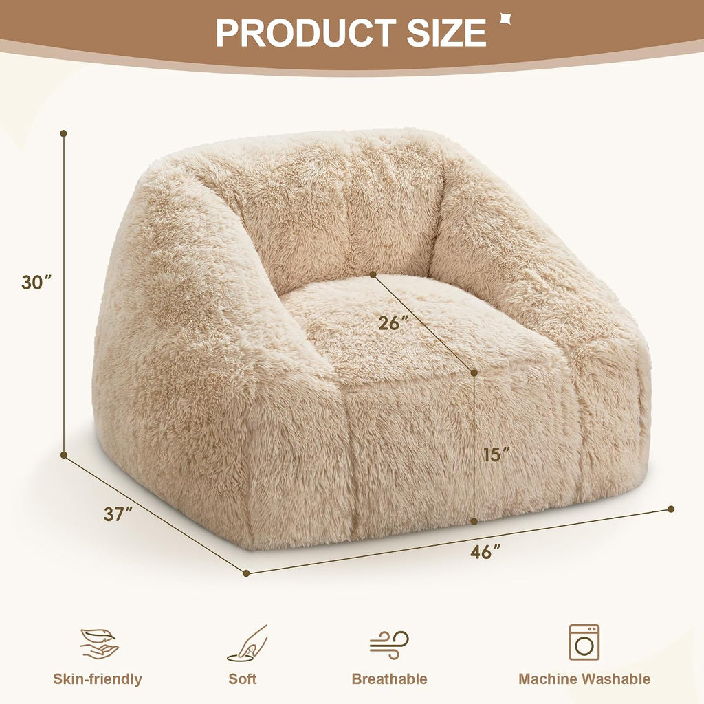 Hobestluk Giant Bean Bag Chair Memory Foam Filled Sofa Chair Bean Bag for Adults/Teens/Kids, Plush Fur Oversized Lazy Sofa for Living Room Bedroom Dorm(Beige)