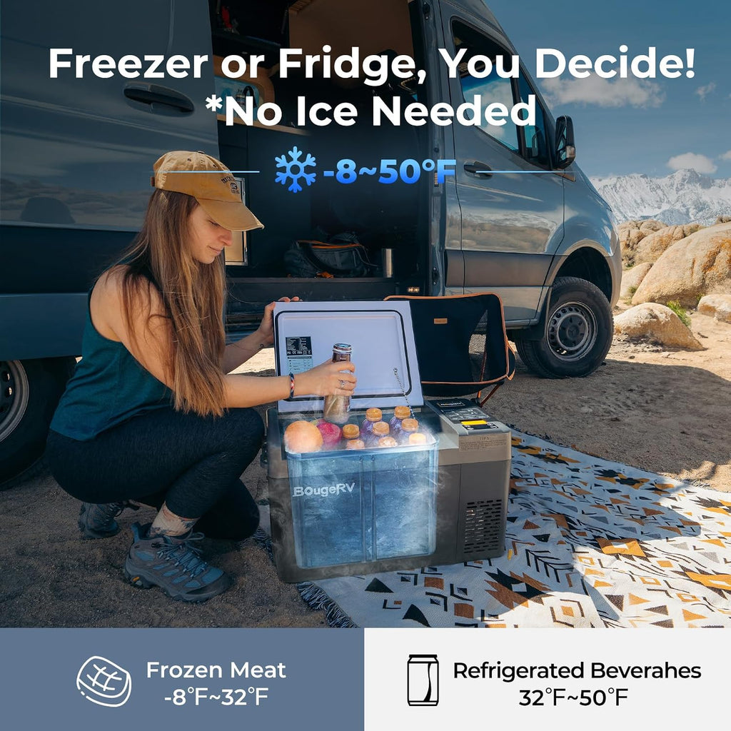 BougeRV 12 Volt Refrigerator, CRPRO 21 Quart 12V Car Fridge, Portable Freezer (-8℉~50℉), Compressor Cooler with 12V/24 DC, 110-240 AC for Outdoor Camping Overlanding Truck RV SUV Van