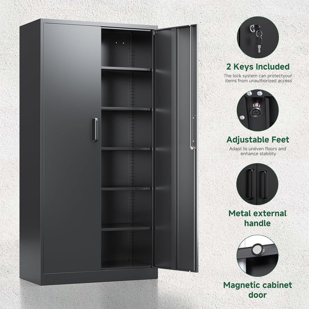 Letaya Metal Garage Storage Cabinets with Lock-72 Tall Tool Organizer Steel Lockers, 5 Adjustable Layers Shelves for Home,Office,Warehouse,Garage,(Black-72') | with Lock, 72 Tall, Tool Organizer