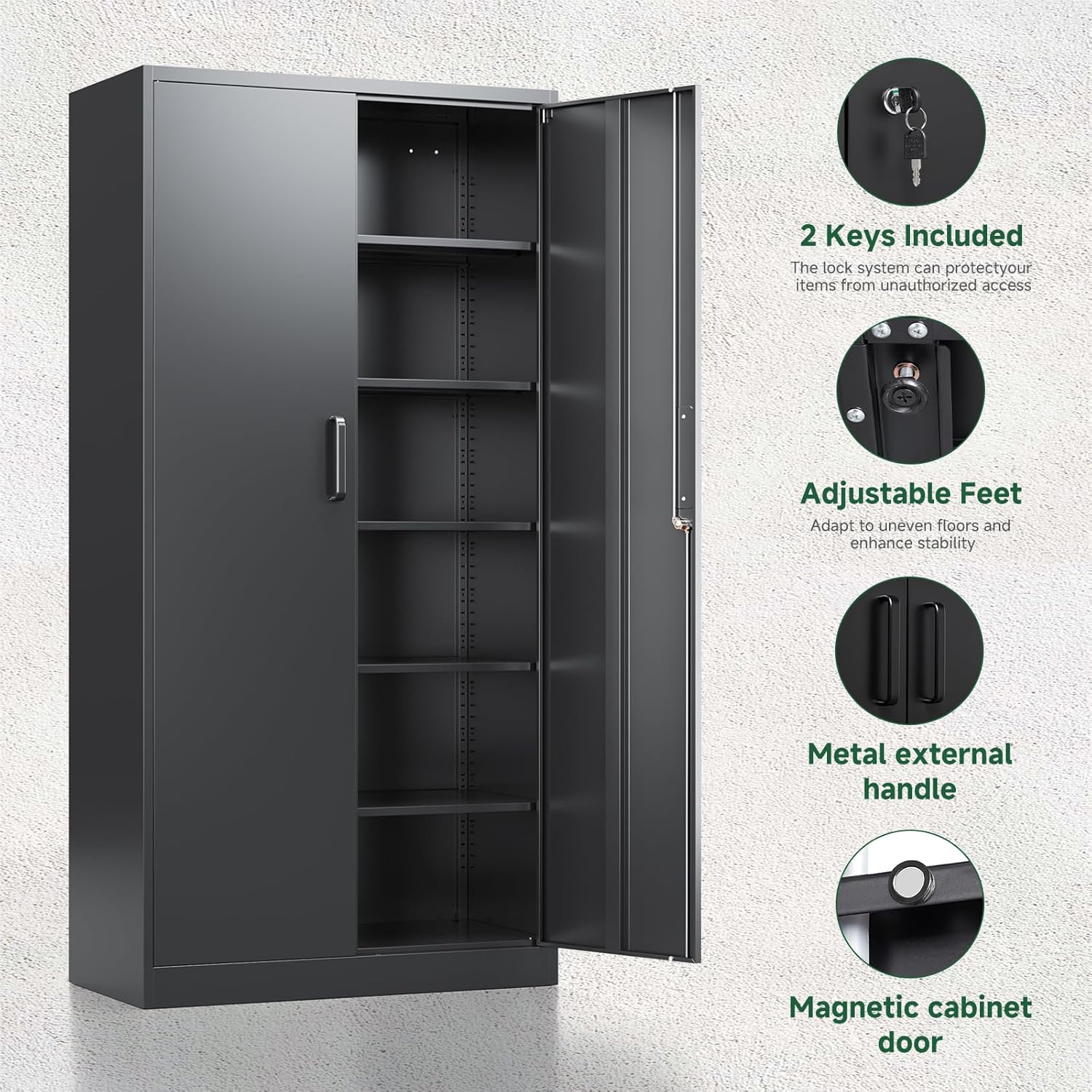 Letaya Metal Garage Storage Cabinets with Lock-72 Tall Tool Organizer Steel Lockers, 5 Adjustable Layers Shelves for Home,Office,Warehouse,Garage,(Black-72') | with Lock, 72 Tall, Tool Organizer