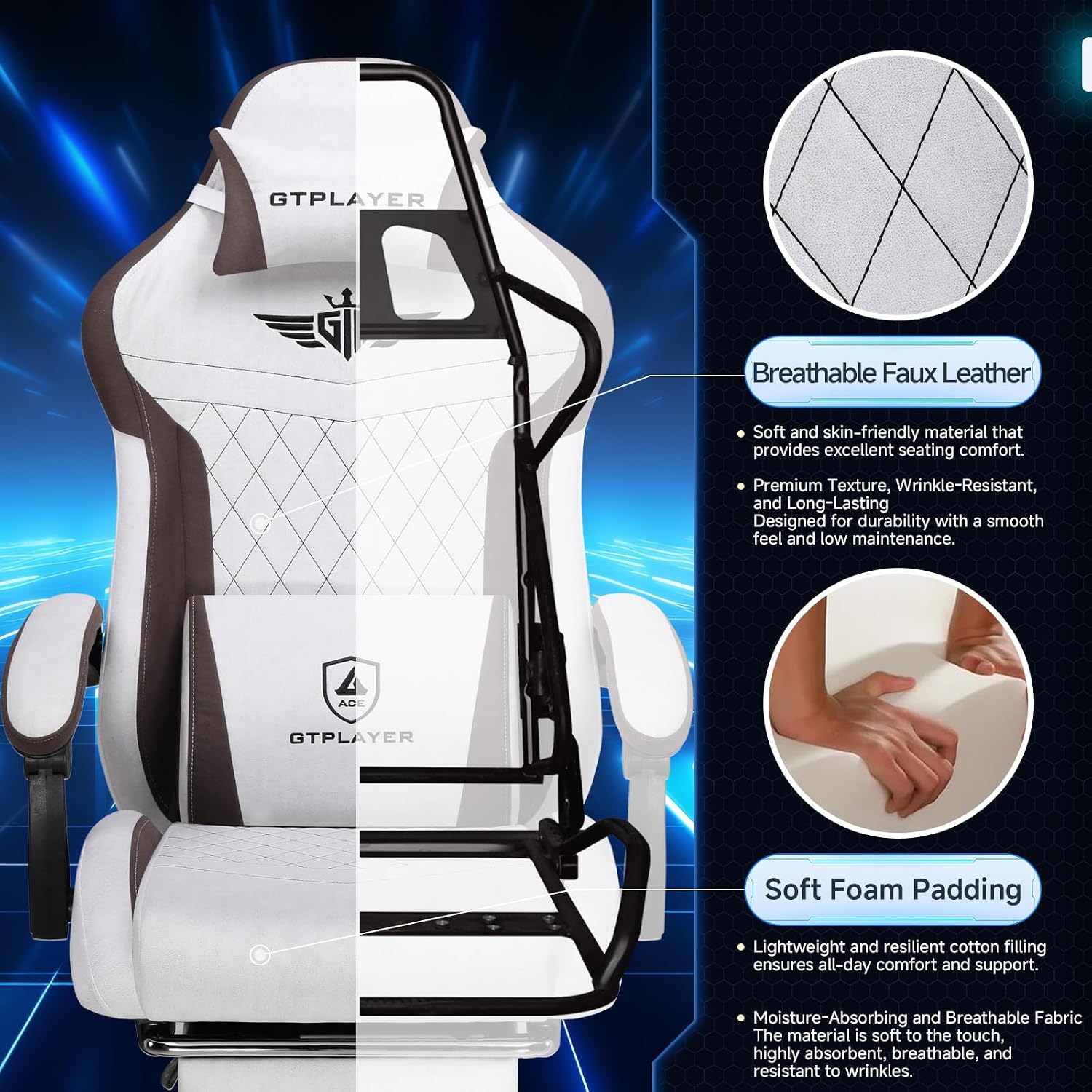 GTPLAYER Gaming Chair, Video Game Chairs with Footrest and Lumbar Support, Computer Chair for Adults with Extended Backrest, Ergonomic Reclining Silla Gamer, Fabric, Brown