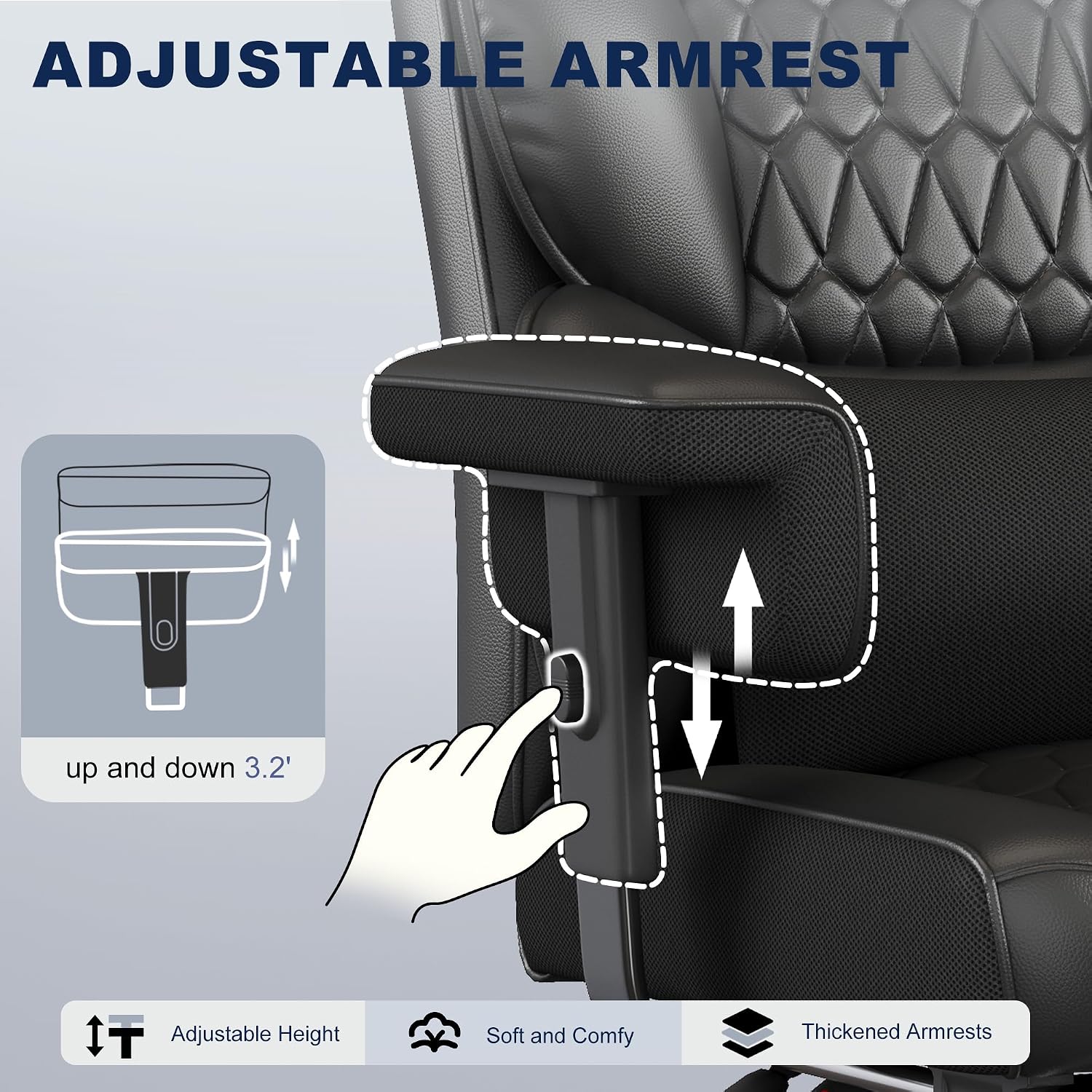 Misolant Big and Tall Office Chair with Footrest, High Back Executive Desk Chair with Adjustable Lift Armrest, 155°Recline，Lumbar Support Pillow, Faux Leather Gaming Chairs for Home or Office Black