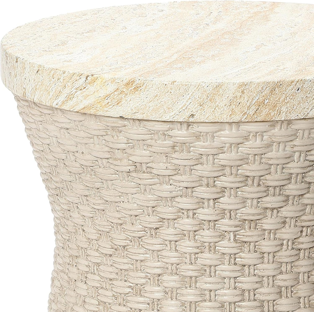 LuxenHome 18.5' Woven Texture Outdoor Side Table with Storage, Round Patio Table with Ice Bucket for Garden, Balcony