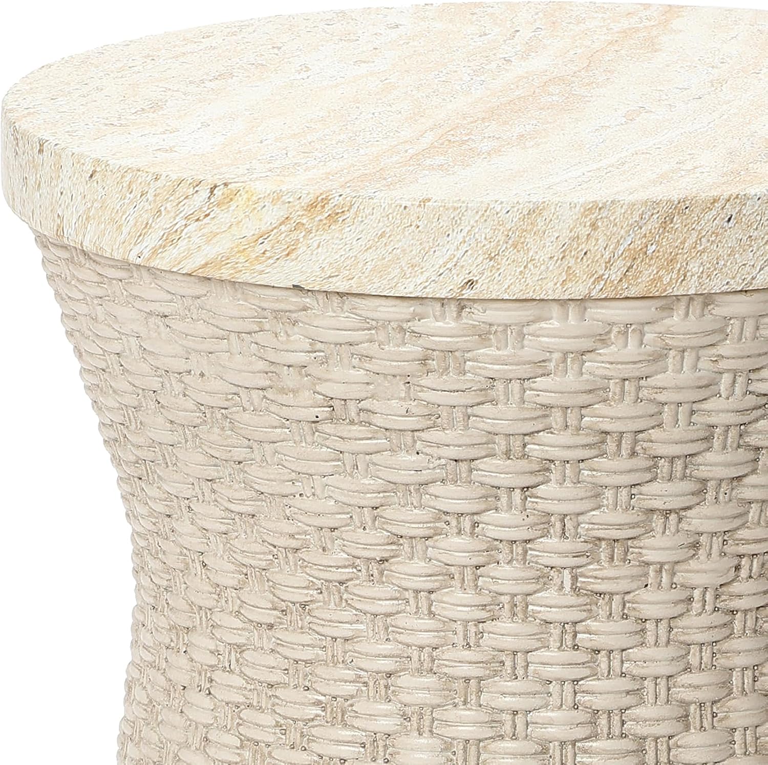 LuxenHome 18.5' Woven Texture Outdoor Side Table with Storage, Round Patio Table with Ice Bucket for Garden, Balcony