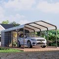 EROMMY 12x25 FT Metal Carport with Side Storage, Heavy Duty Enclosed Carport with Lockable Storage Room, Galvanized Steel Vehicle Shelter for Car, Truck & Tools