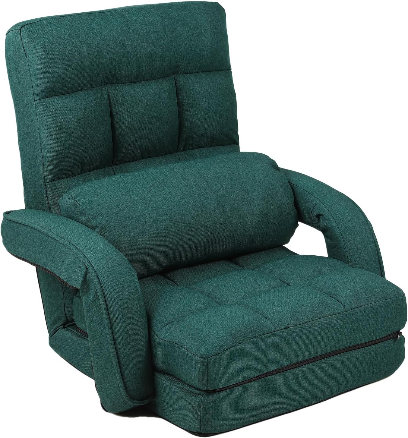 42-Position Adjustable Floor Chair, Chaise Lounge Chair Indoor,Comfy Folding Lazy Sofa Chair for Adults with Armrests and a Pillow Padded,Gaming Chairs for Living Room,Bedroom,Fabric,Green
