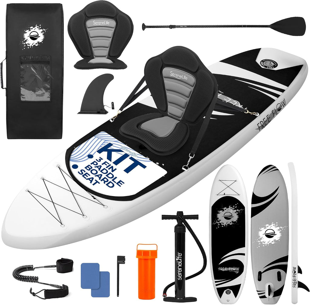 SereneLife Inflatable Stand Up Paddle Board and Detachable Seat - SUP Paddleboard Set for Adults and Youth, 32' Wide Design with Non-Slip EVA Deck Pad and Marine-Grade Materials, 350 lbs Capacity