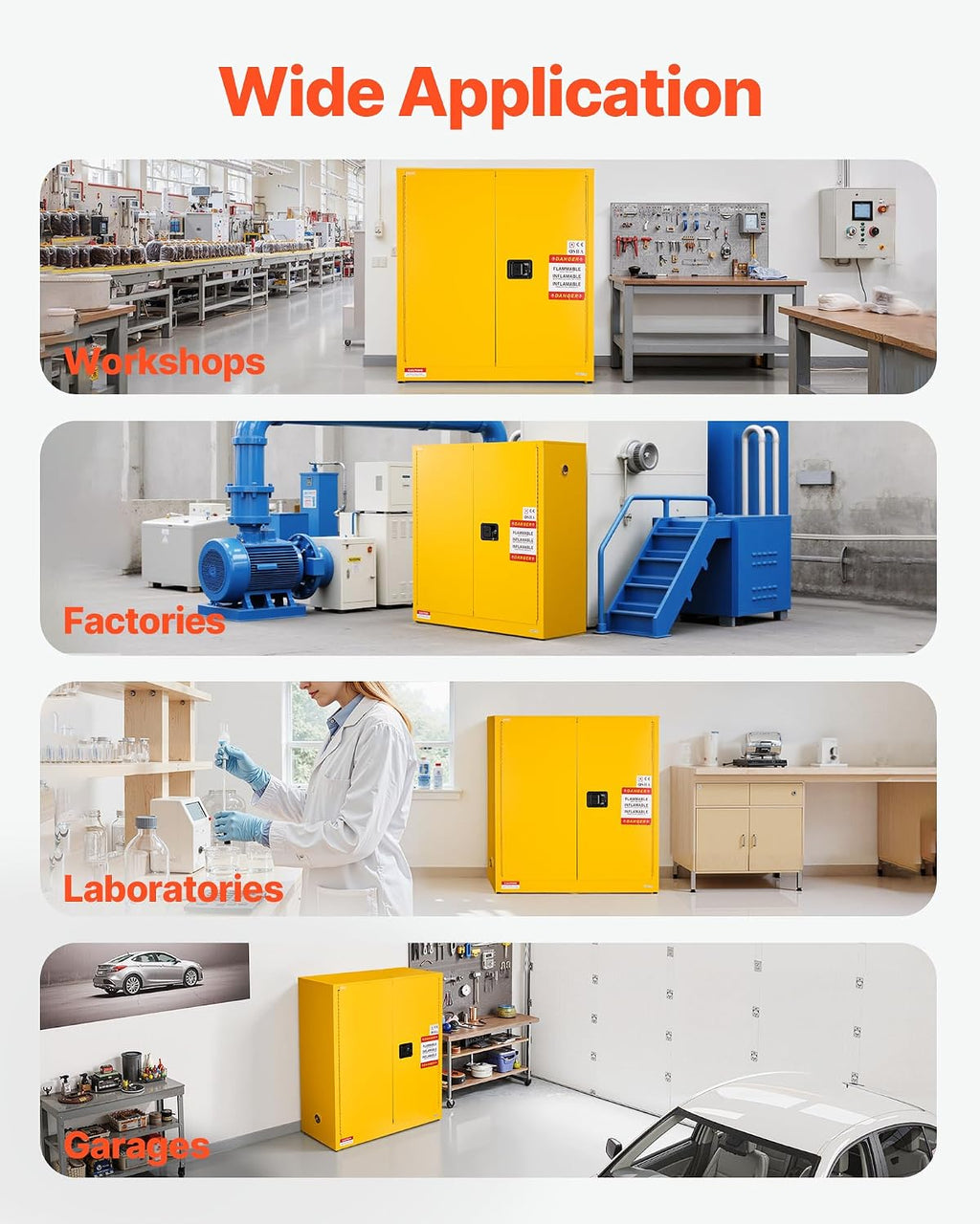 VEVOR Flammable Cabinet 18' x 43' x 46', 29 Gallon Flammable Storage Cabinet with Adjustable Shelf, Cold-Rolled and Galvanized Steel Fire Cabinets, for Commercial Industrial Home Use, Yellow
