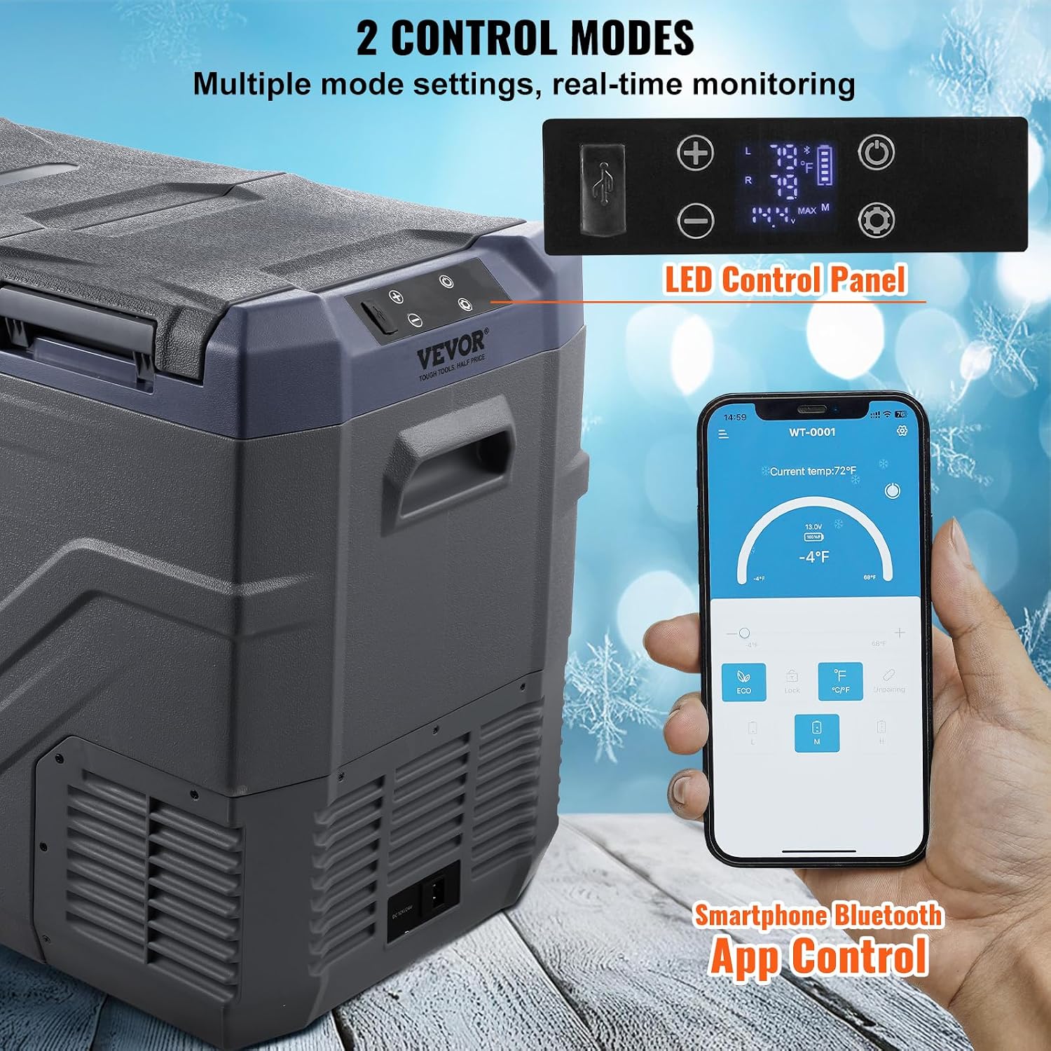VEVOR Car Refrigerator, 12 Volt Car Refrigerator Fridge, 40 L Dual Zone Portable Freezer, -4℉-68℉ Adjustable Range, 12/24V DC and 100-240V AC Compressor Cooler for Outdoor, Camping, RV