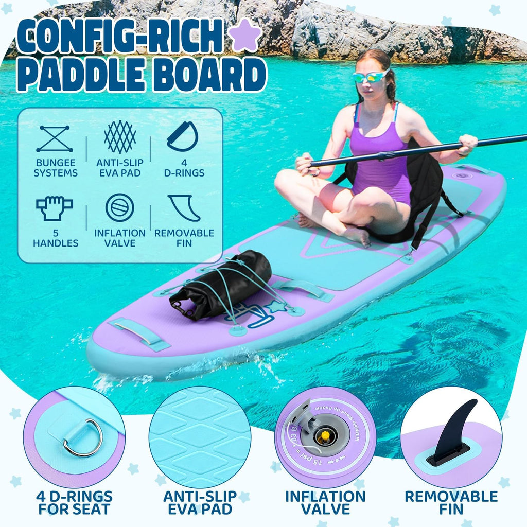 Kids Paddle Board with SUP Accessories, Child Paddle Board Durable, Lightweight, Stable Design, Wide Non-Slip Deck, 7ft 7.6ft 8ft 9.6ft Inflatable Paddle Boards for Kids & Youth