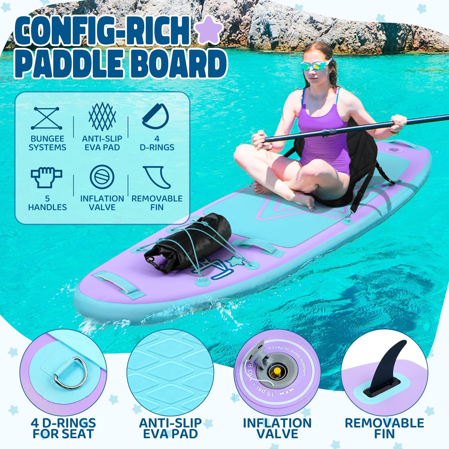 Kids Paddle Board with SUP Accessories, Child Paddle Board Durable, Lightweight, Stable Design, Wide Non-Slip Deck, 7ft 7.6ft 8ft 9.6ft Inflatable Paddle Boards for Kids & Youth