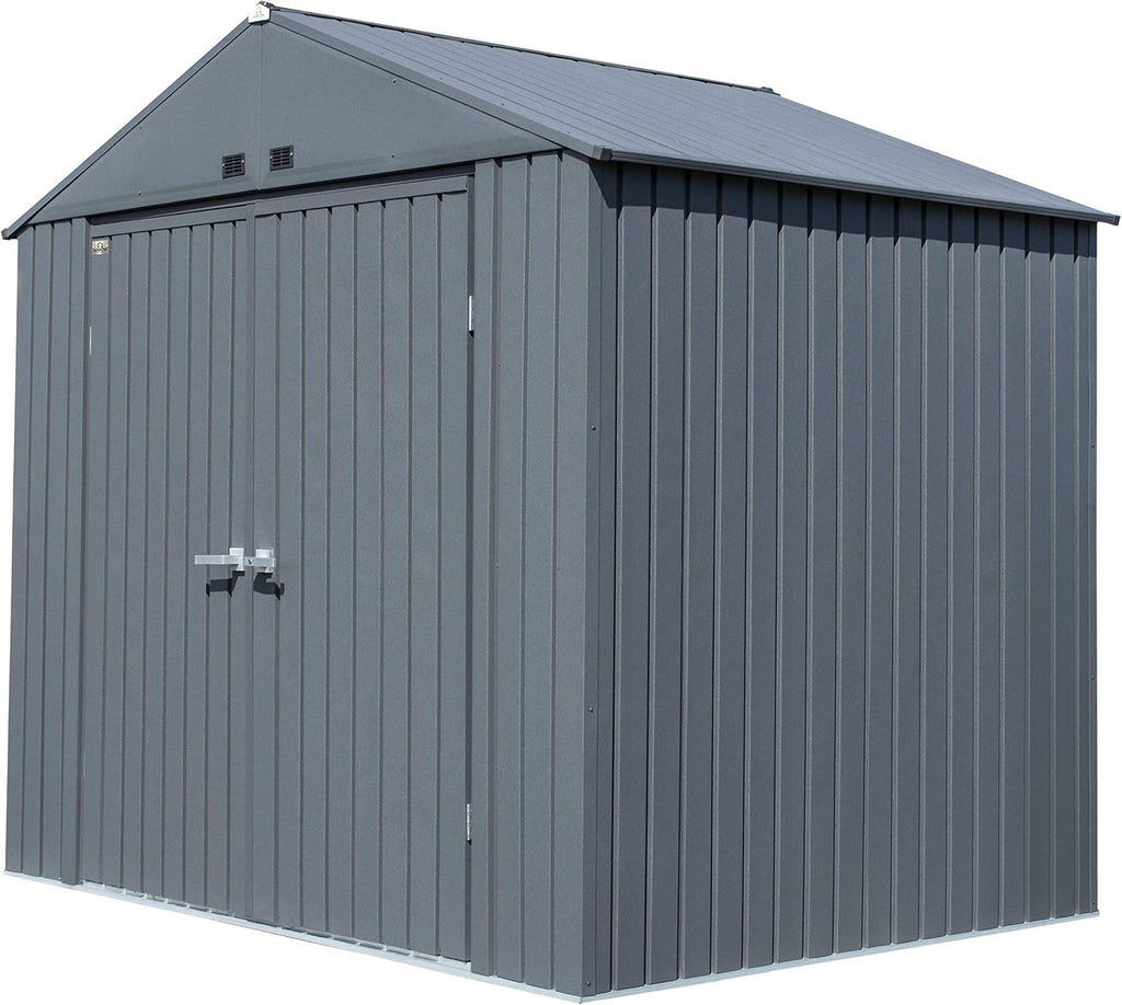 Arrow Shed Elite 8' x 6' Tall Outdoor Steel Storage Shed with High Gable and Lockable Doors Storage Building, Anthracite