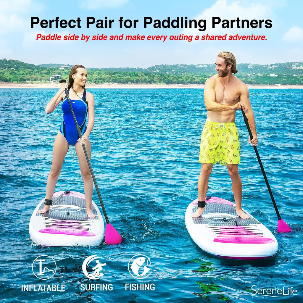 SereneLife 10' Inflatable Stand Up Paddle Board 2-Pack with Premium SUP Accessories – 32' Wide Stable Design with Non-Slip EVA Deck Pad for Youth and Adults, 350 lbs. Capacity Each