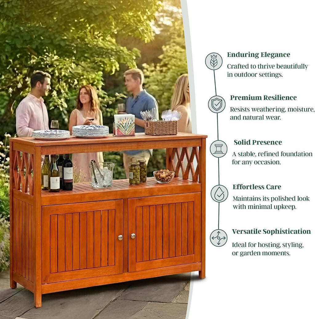 DTY Outdoor Living Longs Peak Eucalyptus Wood Sideboard Table, Outdoor Buffet Cabinet with Storage, Natural Oil Weather-Resistant Finish