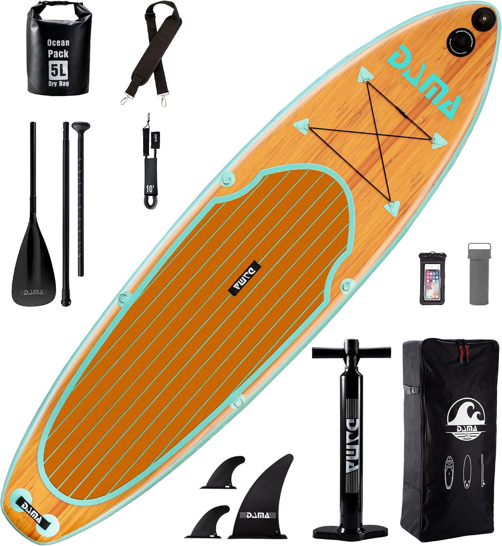 DAMA 9'6'/10'6'/11' Inflatable Stand Up Paddle Board, Yoga Board, Camera Seat, Floating Paddle, Hand Pump, Board Carrier, Waterproof Bag, Drop Stitch, Traveling Board for Surfing
